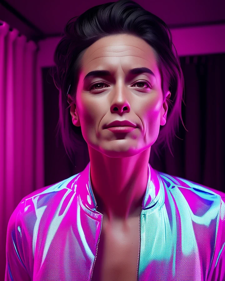 Adult anime character rendered in the generation studio under magenta stage light