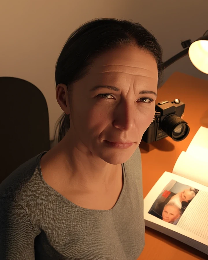 An open notebook beside a lens, illustrating a prompt read back from an image