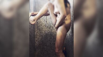 Pussy shaving and dildo masturbation in the shower