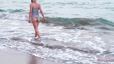 Pick Up A Married Woman in swimsuit on the beach - in Public