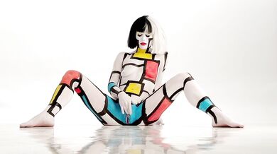 Body paint fingering, blowjob and creampie fuck