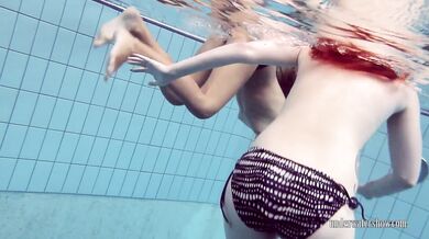 Astonishing babes swimming without clothes and have fun