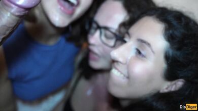 Group sex - 3 girls and 1 lucky guy, fucked in turns and cum on face - Cumwalk