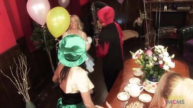A group of horny men and super naughty women fuck hard dressed up in Alice in Wonderland costumes