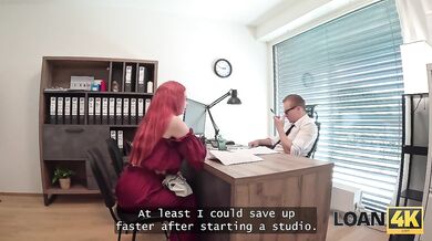 LOAN4K. Little redhead whore with big tits jumped on a dick in the office