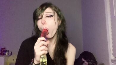 dumb emo spits n explores new gummy worm double dildo