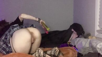 dumb emo spits n explores new gummy worm double dildo