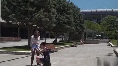 Slave gets pussy pinched in public