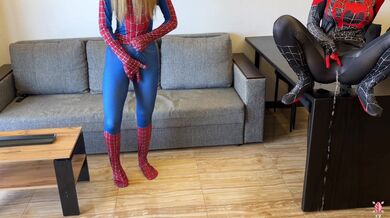 - Oh, no, I was bitten by a black spider! - And I was bitten by a red one. Let's squirt!