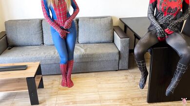 - Oh, no, I was bitten by a black spider! - And I was bitten by a red one. Let's squirt!