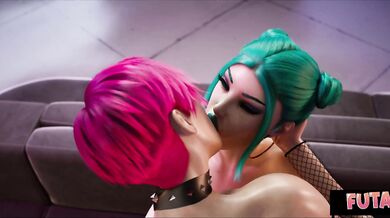 Futa3dX - Green Haired Babe Gets Fucked Hard By Punk Girl And Futa Babe