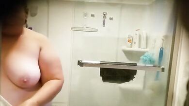 Fat Grandma Christine Krug takes a bath and shower. 7-21-18