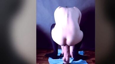 Sexy cheerleader femboy riding huge dildo balls deep (short)