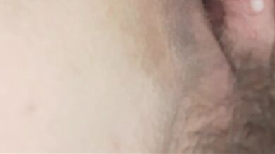 Pov closeup of giant clit being caress on the head by my husband's balls.