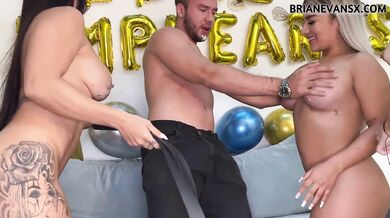 Three hot Latinas surprise me for a foursome on my special day, globes and cake