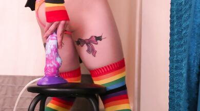 Cute Femboy Rides Bad-Dragon Crashes Knot and Gets Huge Anal Creampie