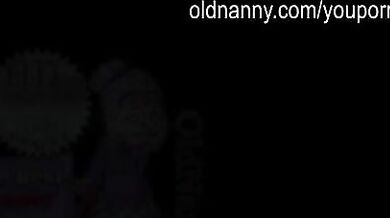 BBW granny masturbating with long black dildo