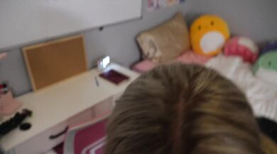 18 Year Old College Slut Sucks a Frat Boys Dick in Her Dorm Room!