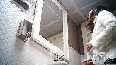 Cute brunette standing pee. Beautiful white panties and ass