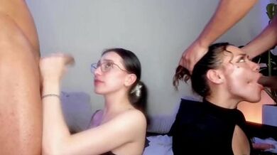 Horny Besties On Their Knees To Worship Rough Dicks