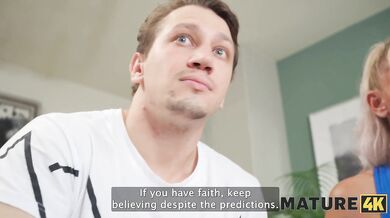 MATURE4K. Hot mature blonde was so lonely and her young neighbour with a big cock came to fuck her after a short lap dance