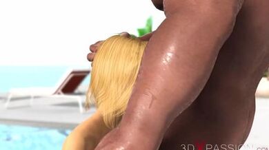 Super sexy girls get fucked by huge black cocks outdoor in a luxury villa