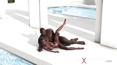 Super sexy girls get fucked by huge black cocks outdoor in a luxury villa