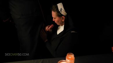 A Sexy MILF Nun is Seduced by Her Priest While She Prays and Worships At The Alter Of His Cock.