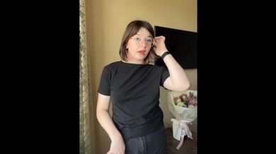 The cute brunette without underwear almost showed her boobs