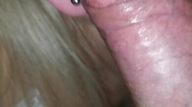 Hot blowjob from blonde close-up.