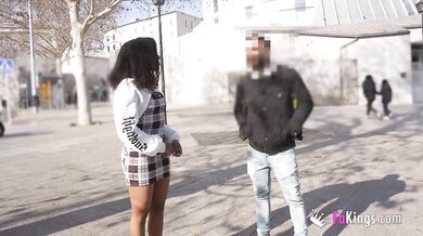 Astounding black Spanish babe Zoe Bombon picks random guys to fuck at the street!