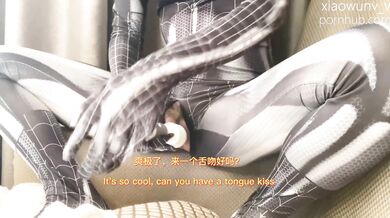 Spider costume, toy masturbation to orgasm