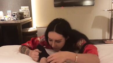 Ladyboy suck toes fetish client and then gets fucked hard till both cum lots of semen