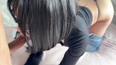 ANIME girl loses a bet and I come on her big THIGHS