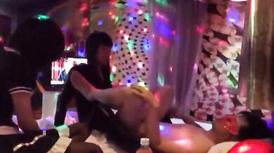 Asian Ladyboys threesome party 2 ladyboys fucking a faggot