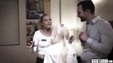 Two horny blonde lesbians fucks in threesome with guy (Carmen Caliente, Alex Legend)