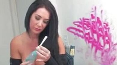 Blue eyed girl masturbates