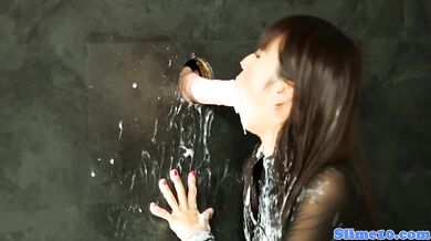 Bukkake drenched asian cockrides at gloryhole