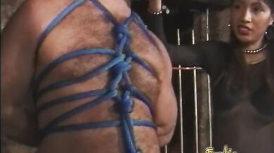 Lovely Asian bitch enjoys pleasuring bound and blindfolded white stud