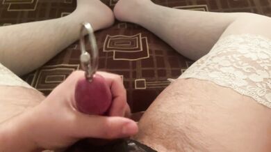 Urethral stimulator. Intense jerking off and unforgettable emotions, and so much sperm, panties won