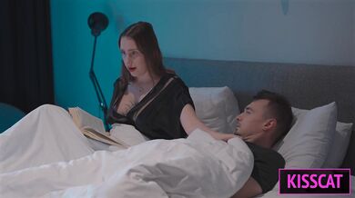 Step mom helps to cum step son with rides on dick and moans in missionary before eats cum from ass