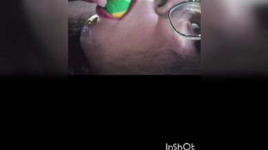 Chubby trans sucks on dildo and cums on her face