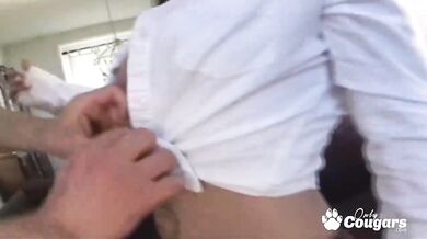 Lil jersey jaxin slides her panties to the side n gets creampie