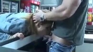 very horny sexy babe fucks & sucks lucky employee's huge dick in supermarket aisle