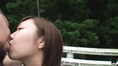 Half Japanese portly fella travels to the countryside to hook up with his skinny and eager girlfriend for brazen outdoor sex