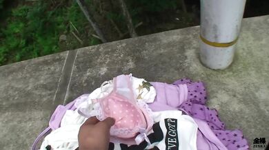 Half Japanese portly fella travels to the countryside to hook up with his skinny and eager girlfriend for brazen outdoor sex