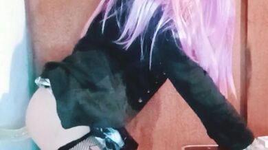 Pink hair sissy e-girl fucking ass with dildo