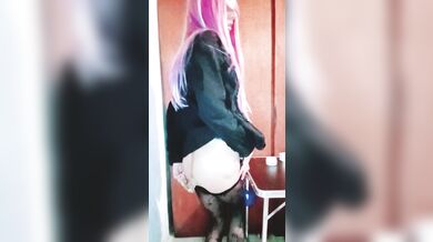 Pink hair sissy e-girl fucking ass with dildo