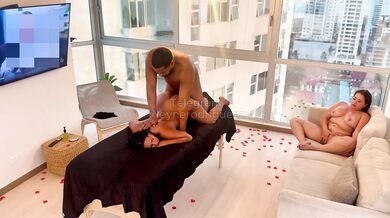 Happy ending massages for two horny young Latina women with fit bodies and big tits.