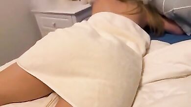 Stepson fucks stepmother before her date